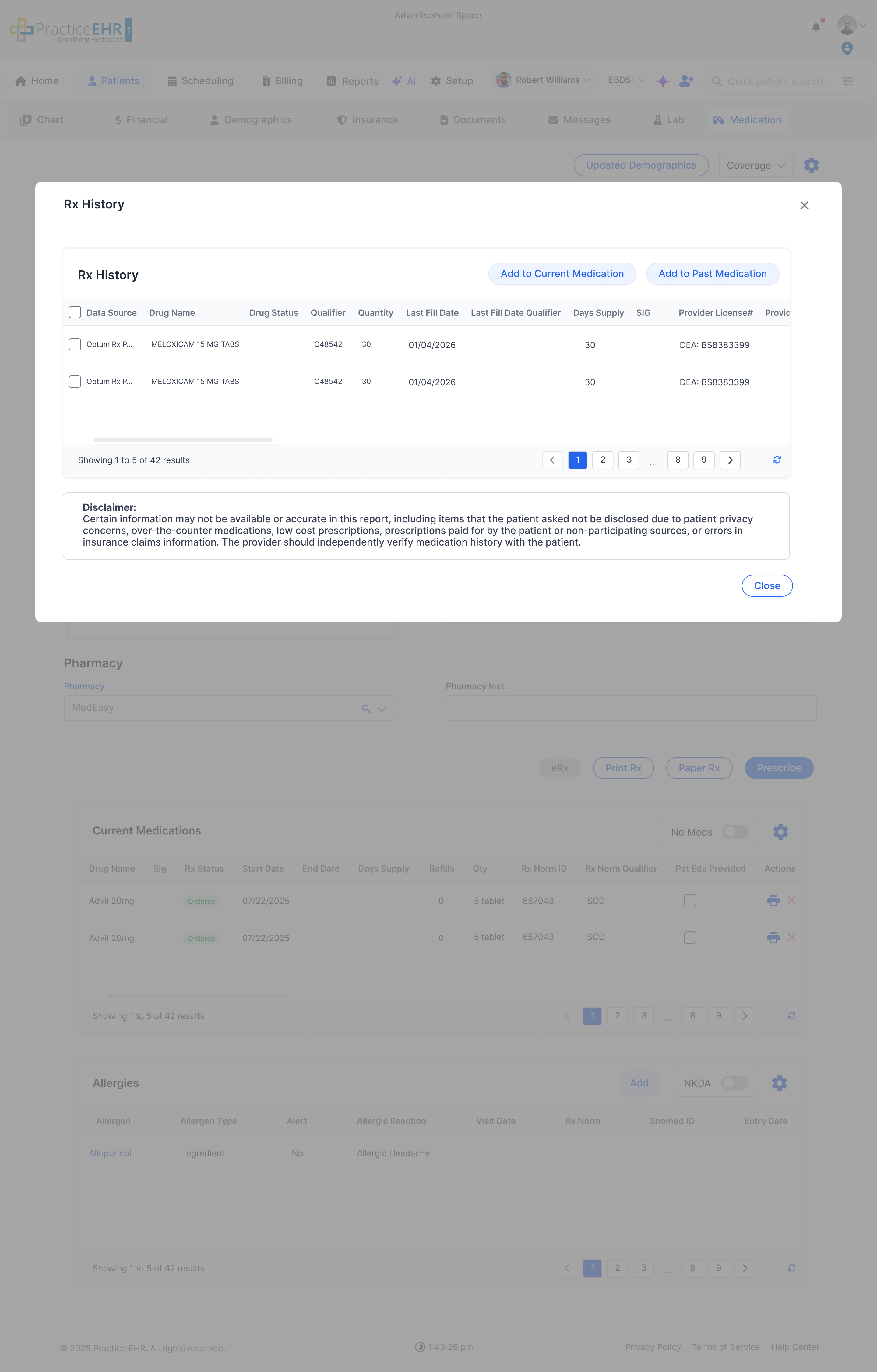 Online Rx History Modal image